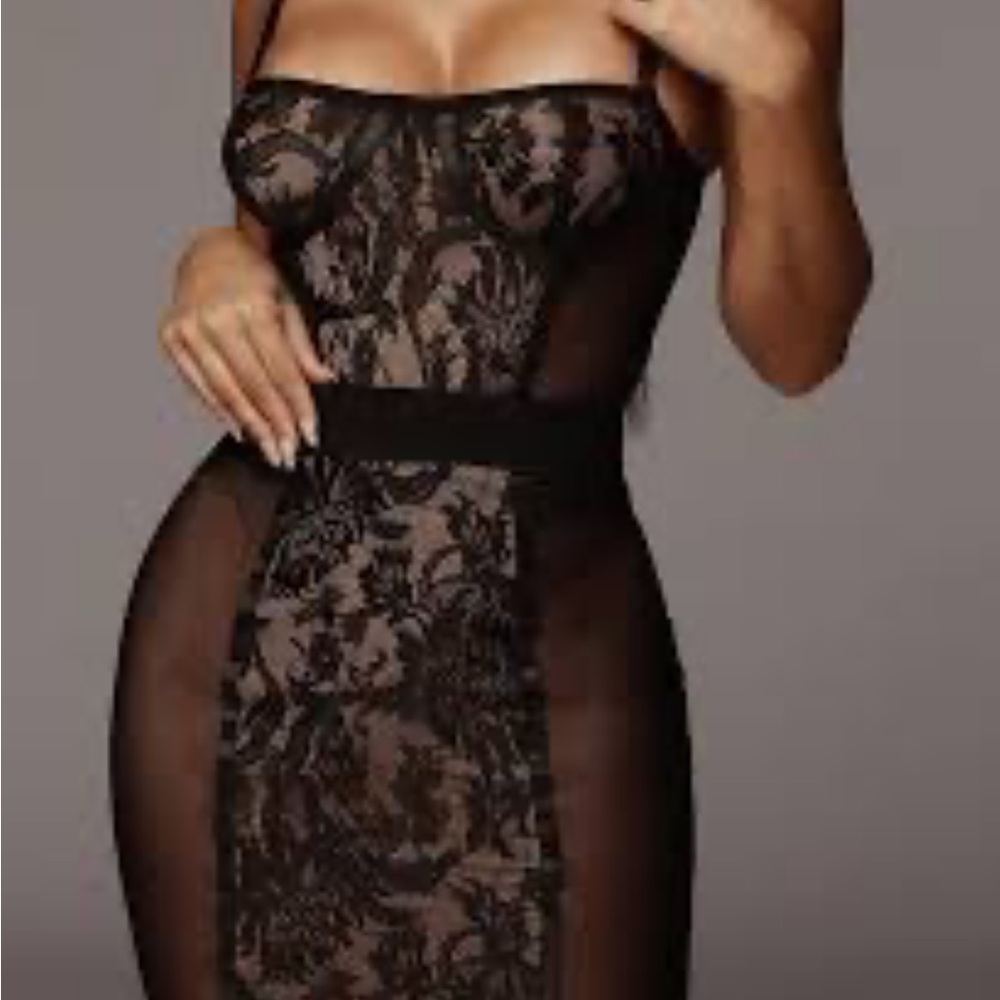 Jluxlabel mesh and lace set (bodysuit and skirt), mesh sides, worn once